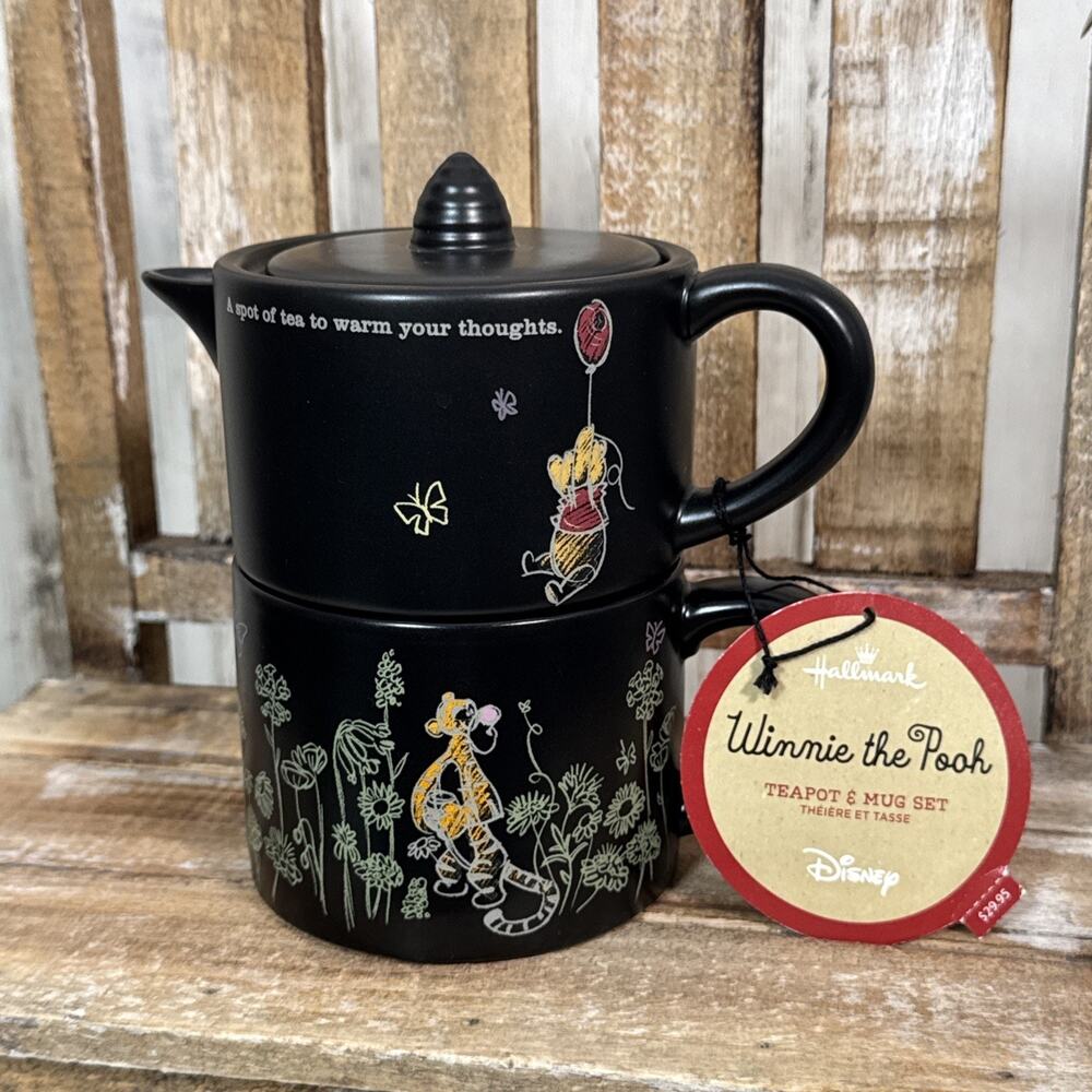 Hallmark Winnie The Pooh Tea For One Stacking Teapot And Mug Set Black New